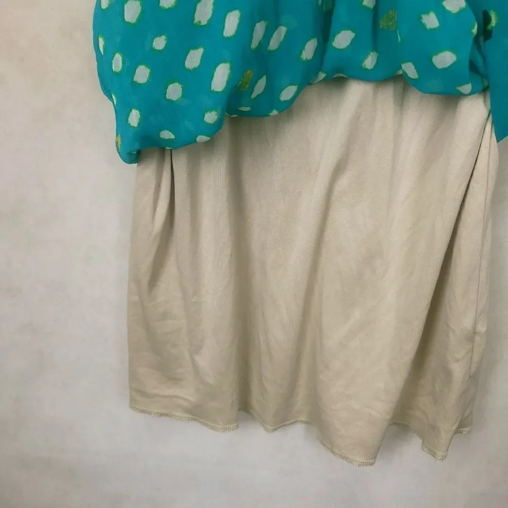 Lush Teal Blouson Dress Shoet Sleeve Geometric Print Size Med